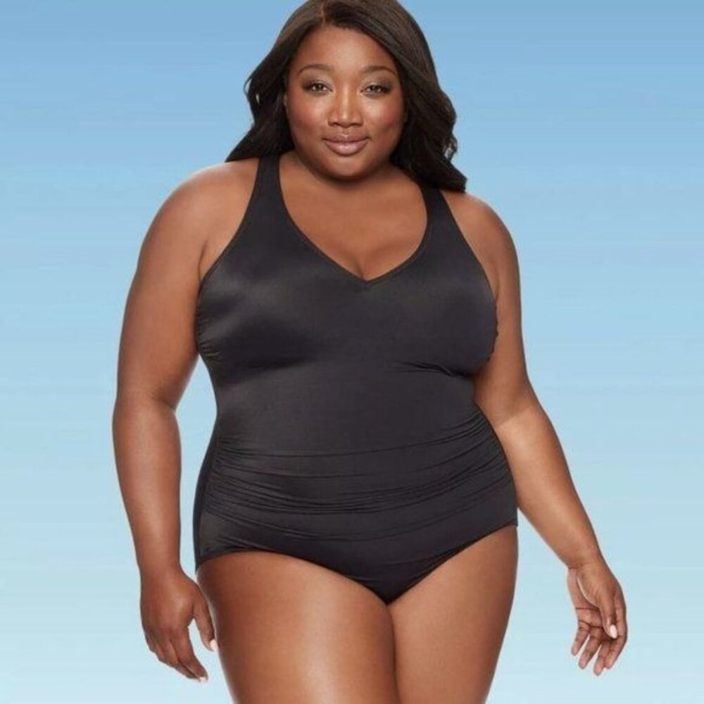 Miracle Brands Women's Plus One Piece Slimming Control Black Swimsuit - 16W